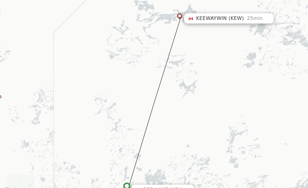 Flights from Red Lake to Keewaywin route map