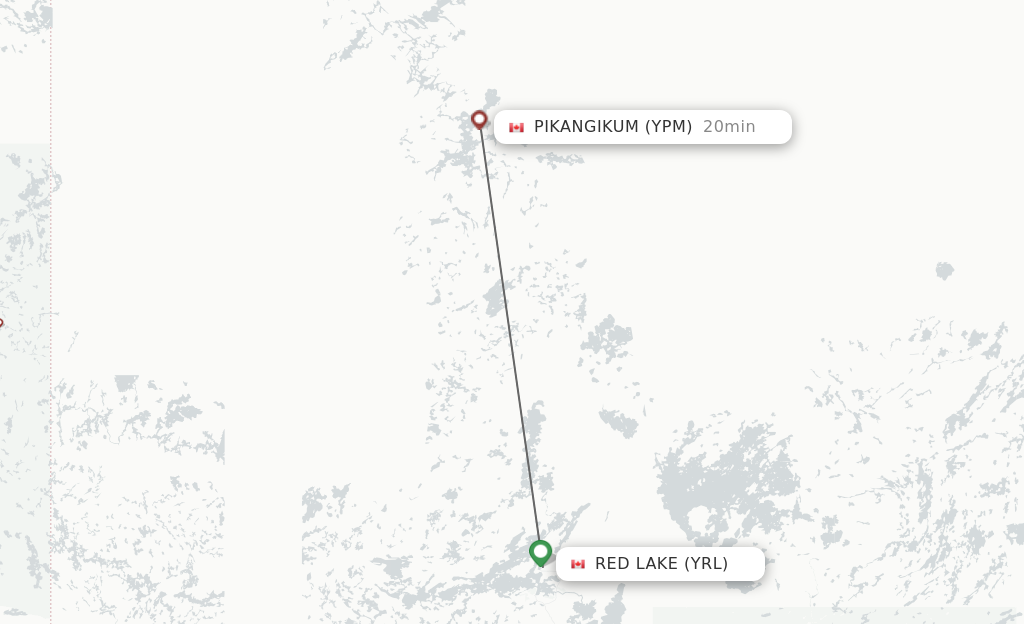 Flights from Red Lake to Pikangikum route map
