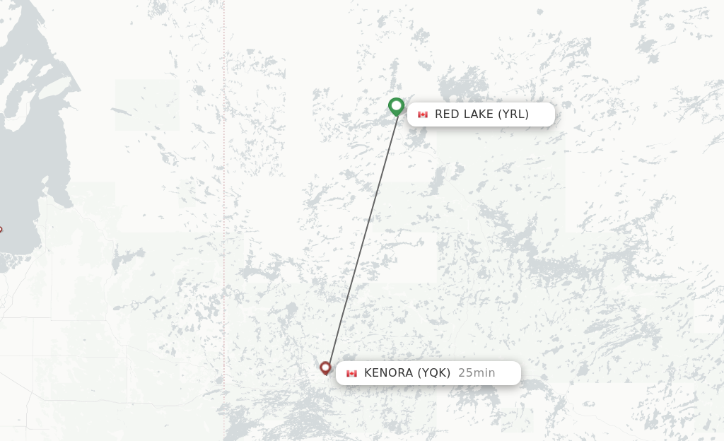 Flights from Red Lake to Kenora route map