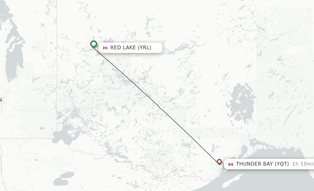Flights from Red Lake to Thunder Bay route map