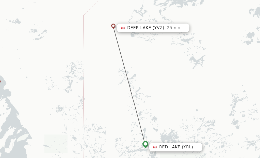 Flights from Red Lake to Deer Lake route map