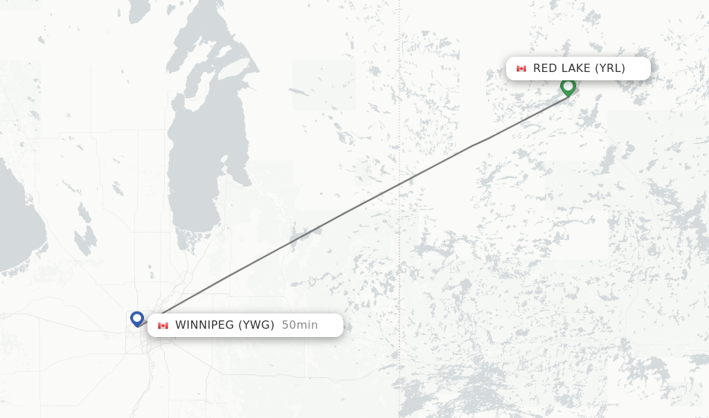 Flights from Red Lake to Winnipeg route map