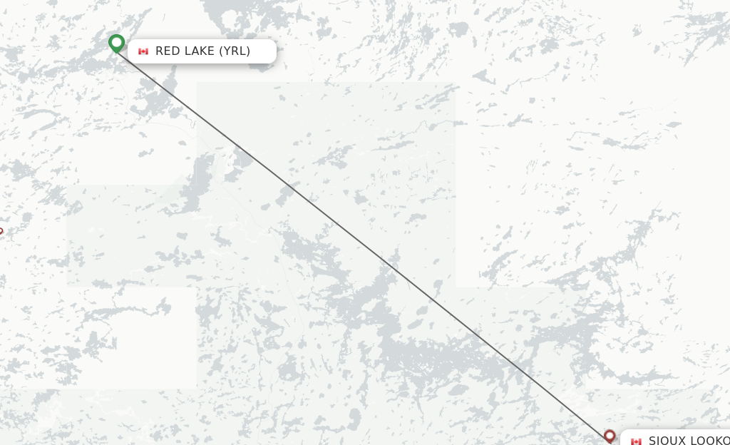 Flights from Red Lake to Sioux Lookout route map