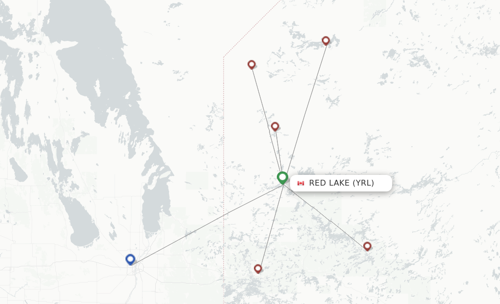 Flights from Red Lake to North Spirit Lake route map