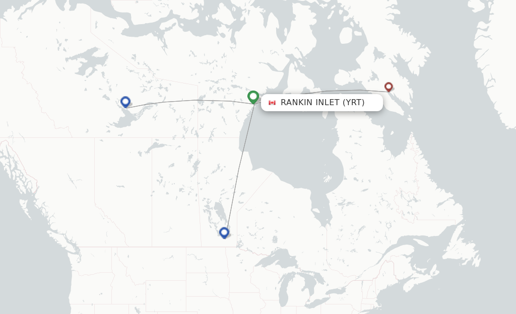 Route map with flights from Rankin Inlet with Canadian North