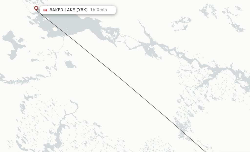 Flights from Rankin Inlet to Baker Lake route map