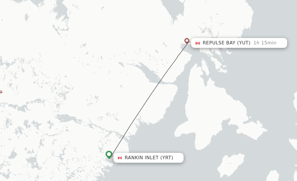 Flights from Rankin Inlet to Repulse Bay route map