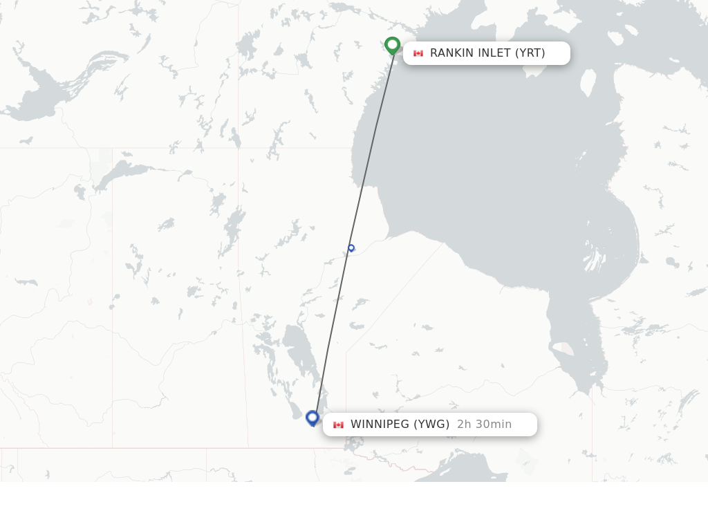 Flights from Rankin Inlet to Winnipeg route map