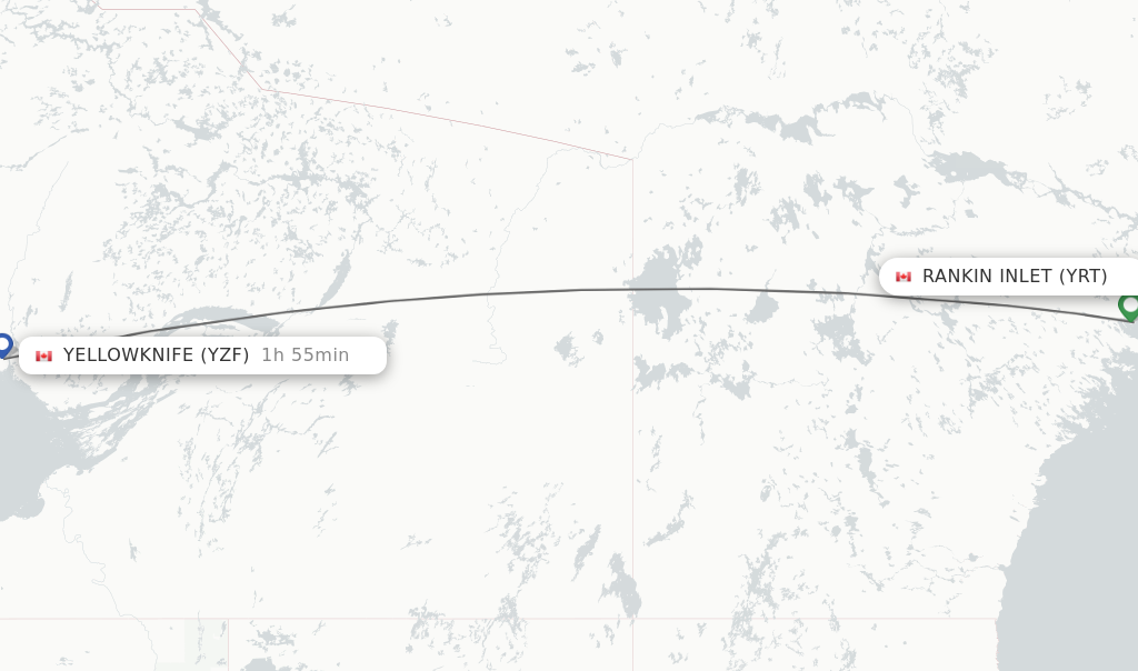 Flights from Rankin Inlet to Yellowknife route map