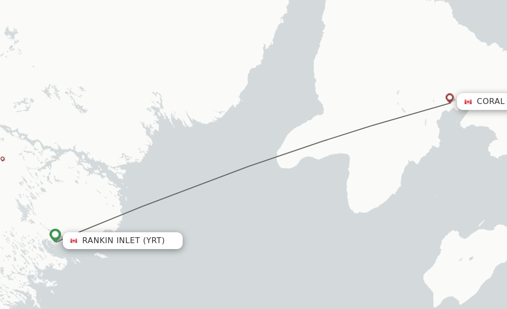 Flights from Rankin Inlet to Coral Harbour route map