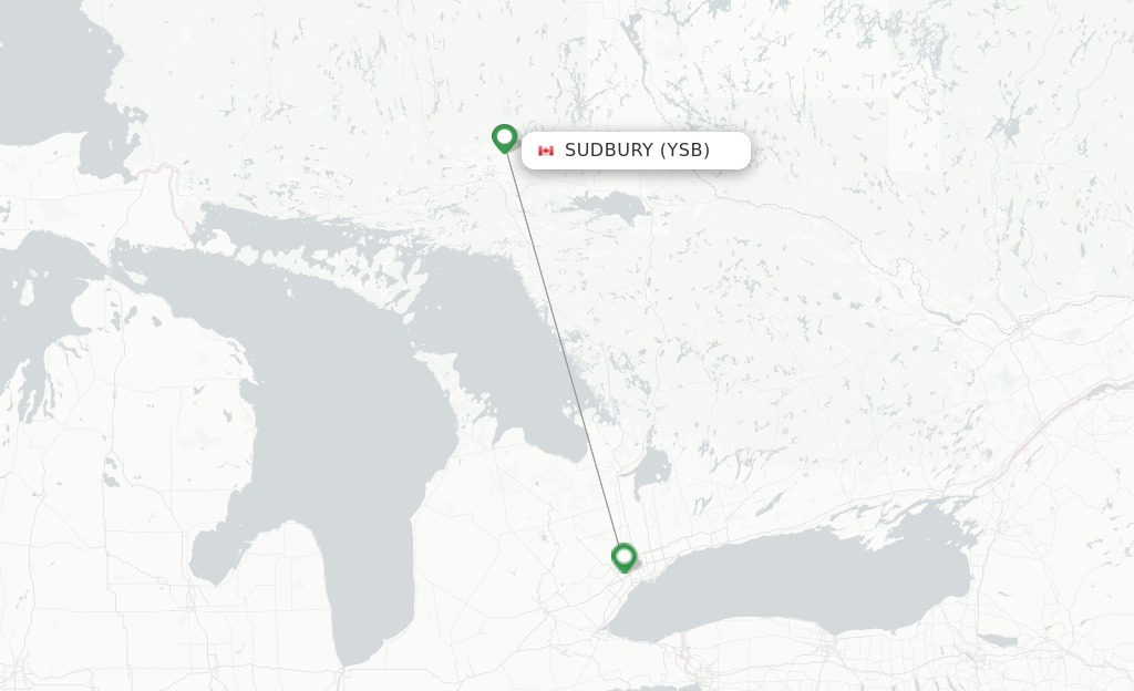 Route map with flights from Sudbury with Air Canada