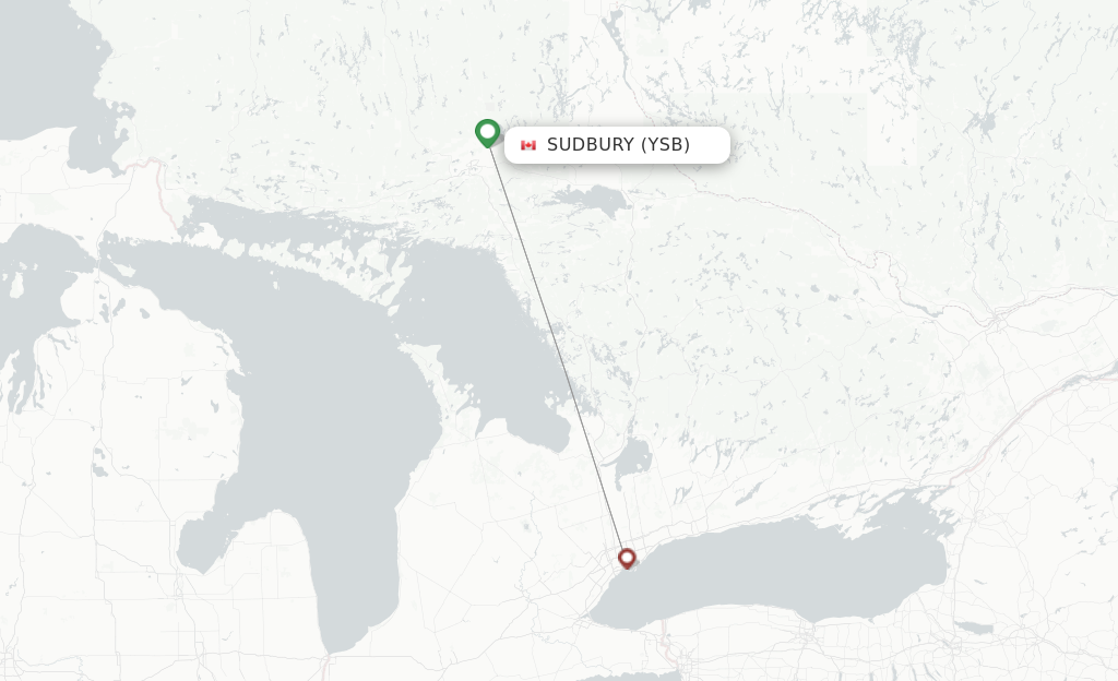Route map with flights from Sudbury with Porter Airlines