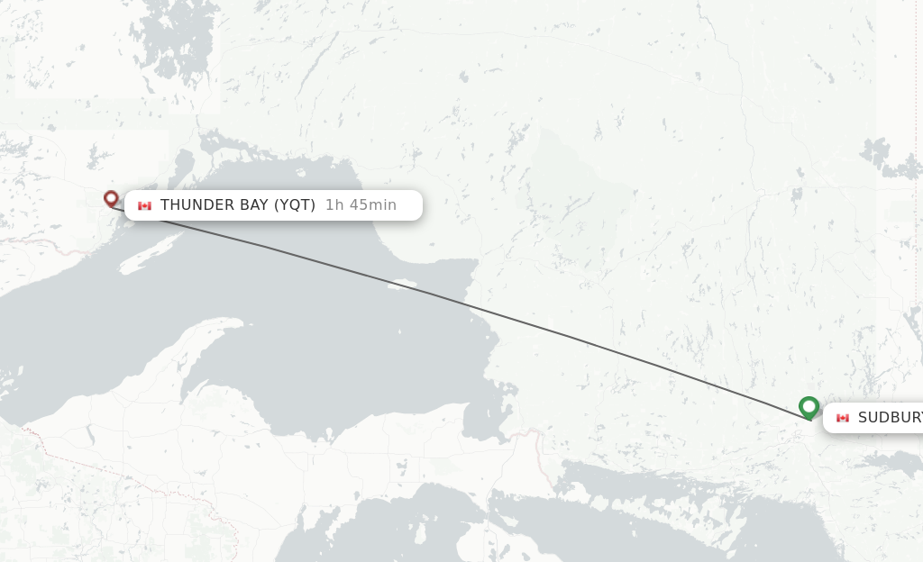 Flights from Sudbury to Thunder Bay route map