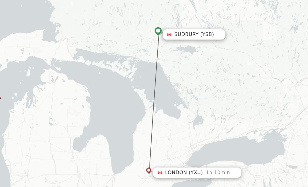 Flights from Sudbury to London route map