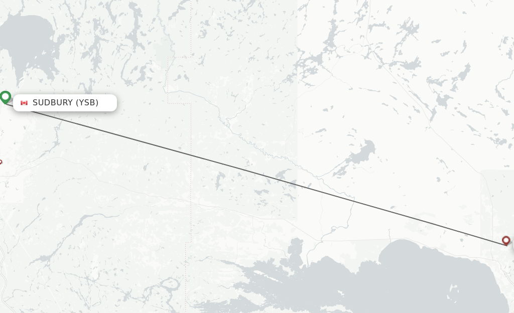 Flights from Sudbury to North Bay route map
