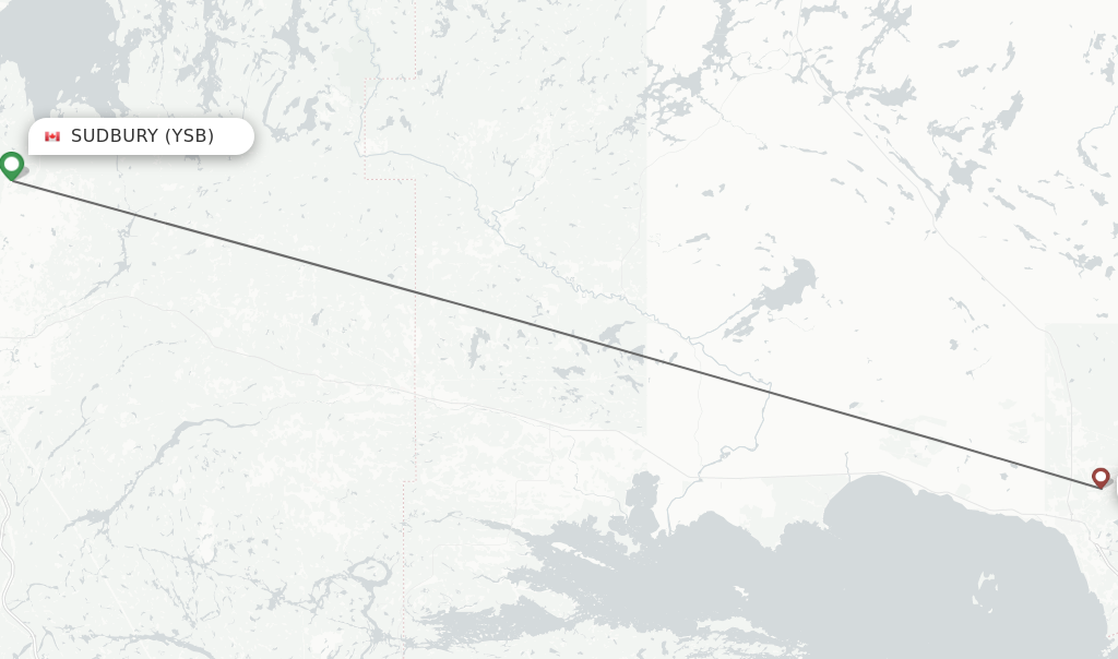 Flights from Sudbury to North Bay route map