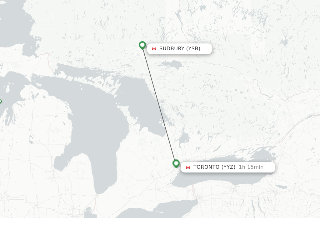 Flights from Sudbury to Toronto route map