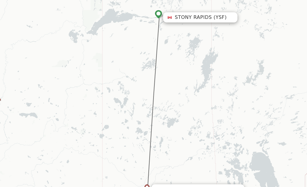 Flights from Stony Rapids to Saskatoon route map