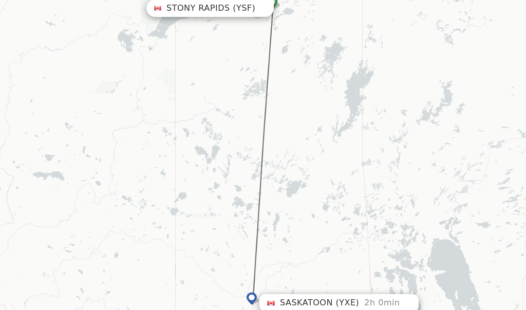 Flights from Stony Rapids to Saskatoon route map