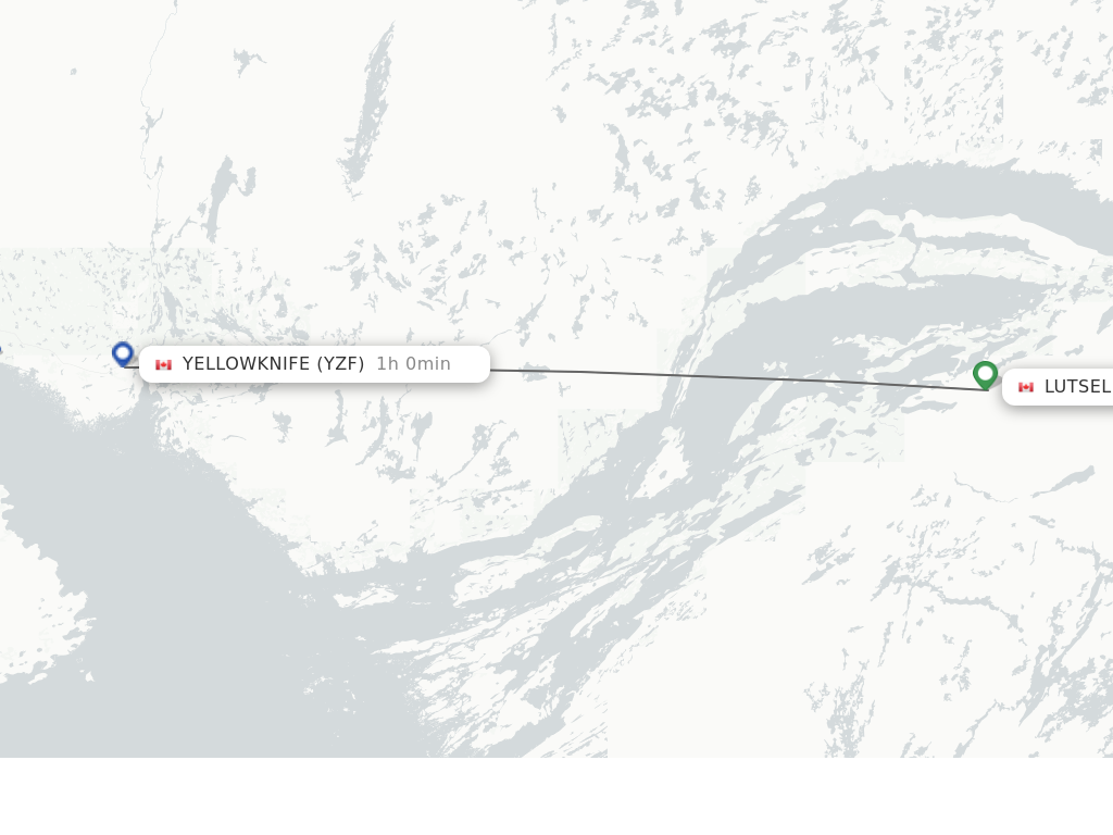 Flights from Lutselk'E to Yellowknife route map