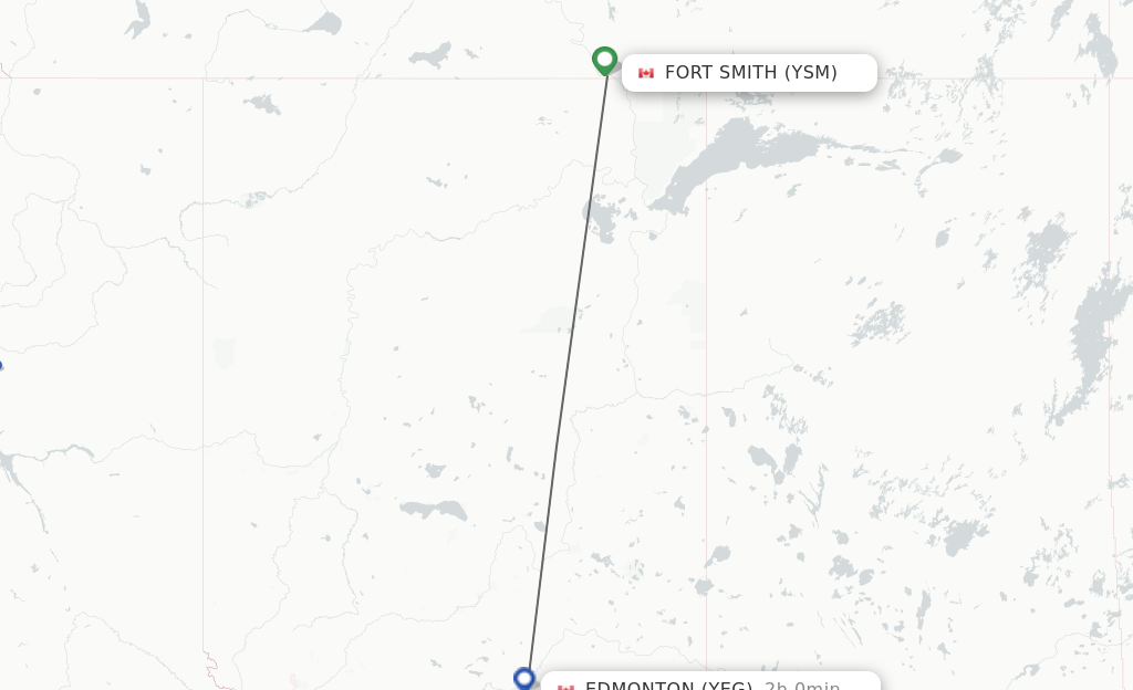 Flights from Fort Smith to Edmonton route map