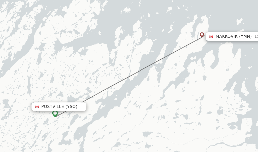 Flights from Postville to Makkovik route map