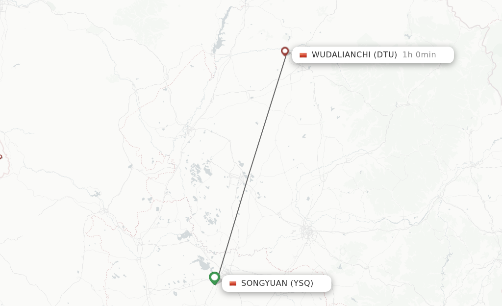 Flights from Songyuan to Wudalianchi route map