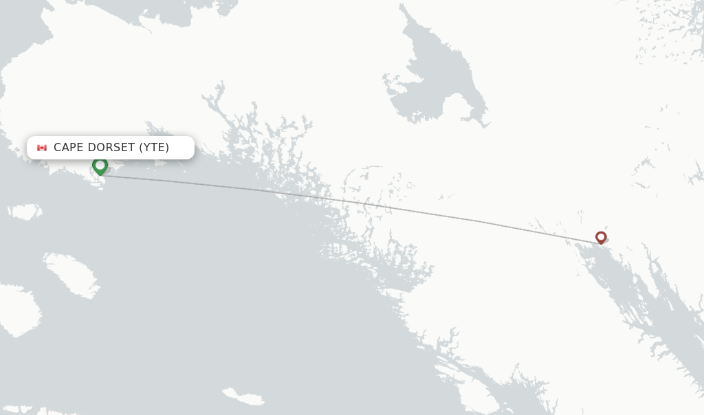 Route map with flights from Cape Dorset with Canadian North