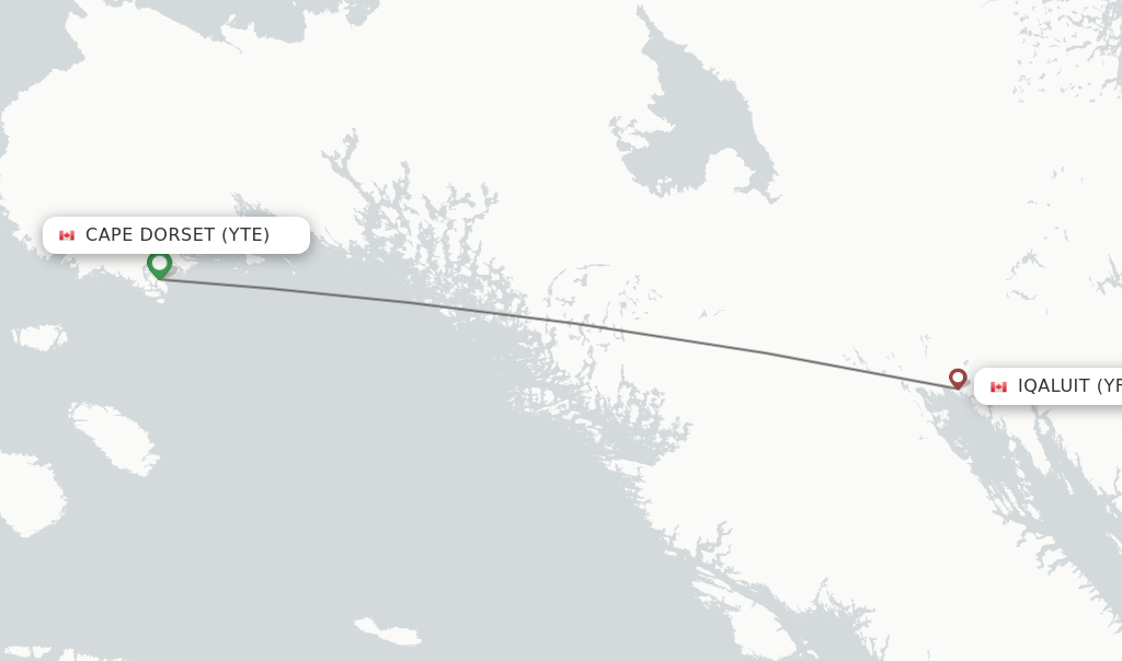 Flights from Cape Dorset to Iqaluit route map