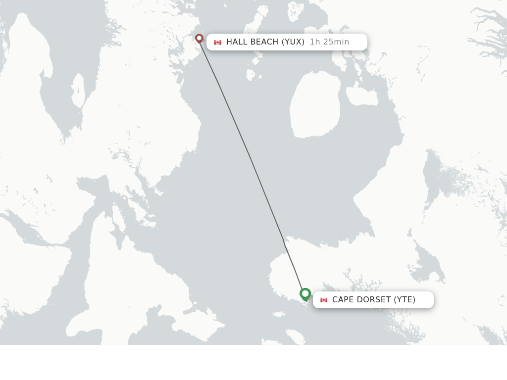 Flights from Cape Dorset to Hall Beach route map