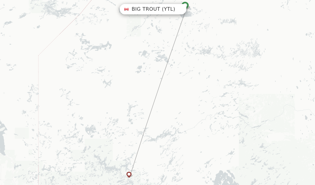 Route map with flights from Big Trout with Wasaya Airways