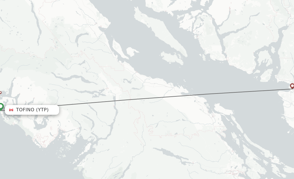 Flights from Tofino to Vancouver route map