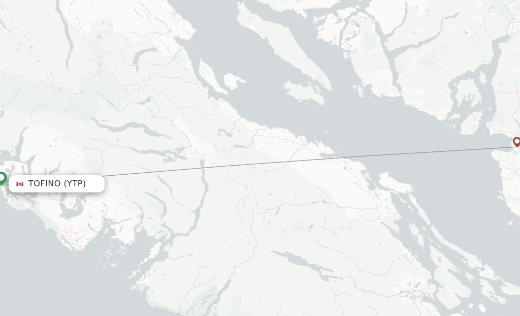 Route map with flights from Tofino with Harbour Air