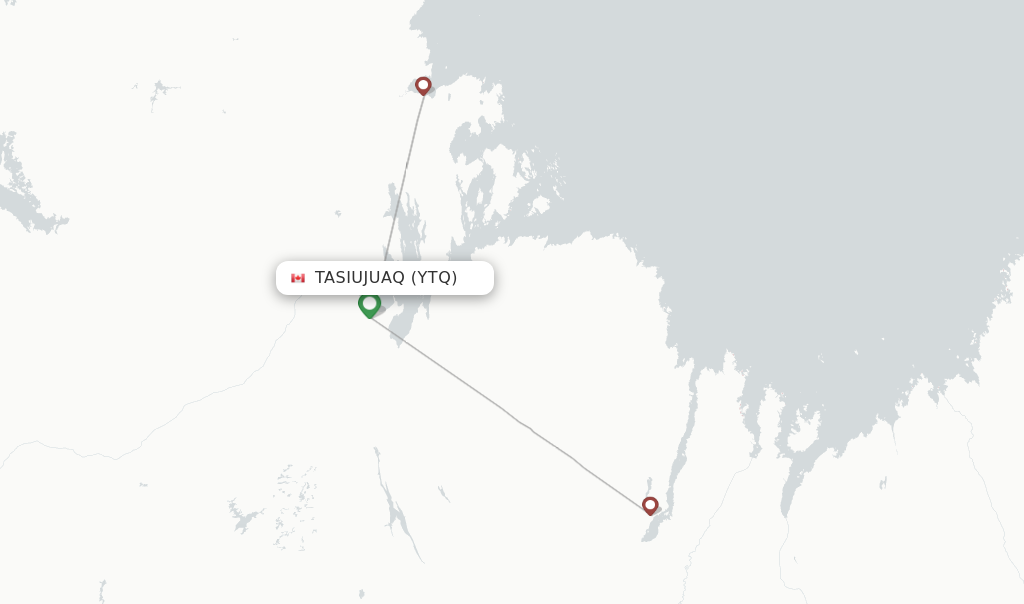 Route map with flights from Tasiujuaq with Air Inuit