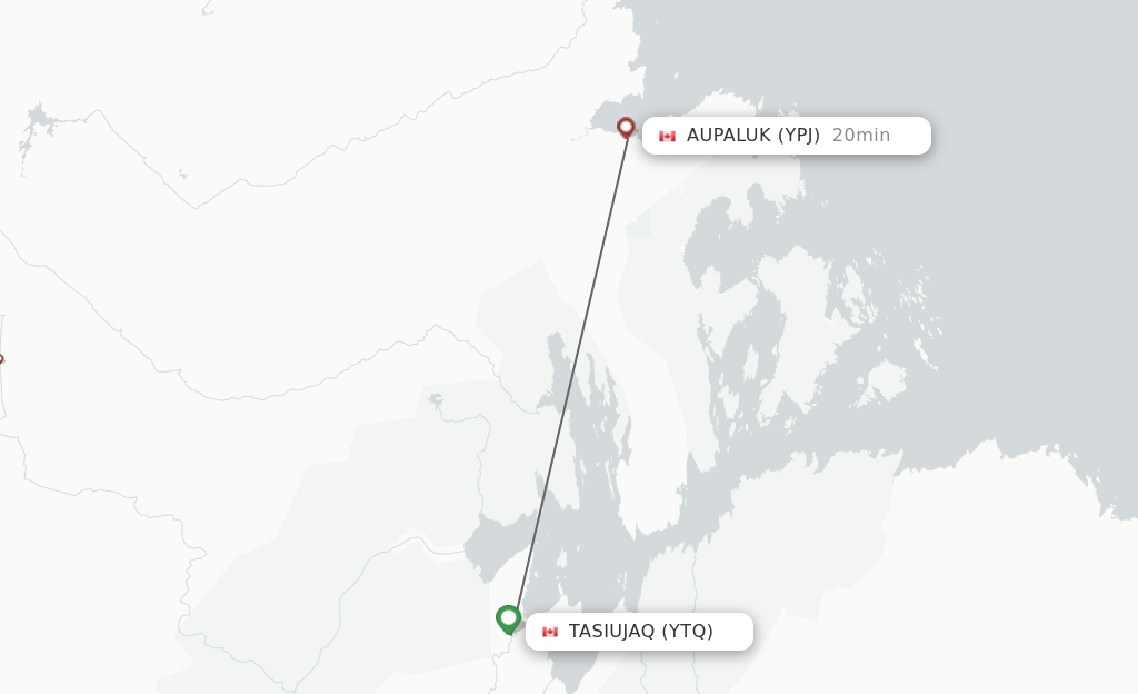 Flights from Tasiujuaq to Aupaluk route map