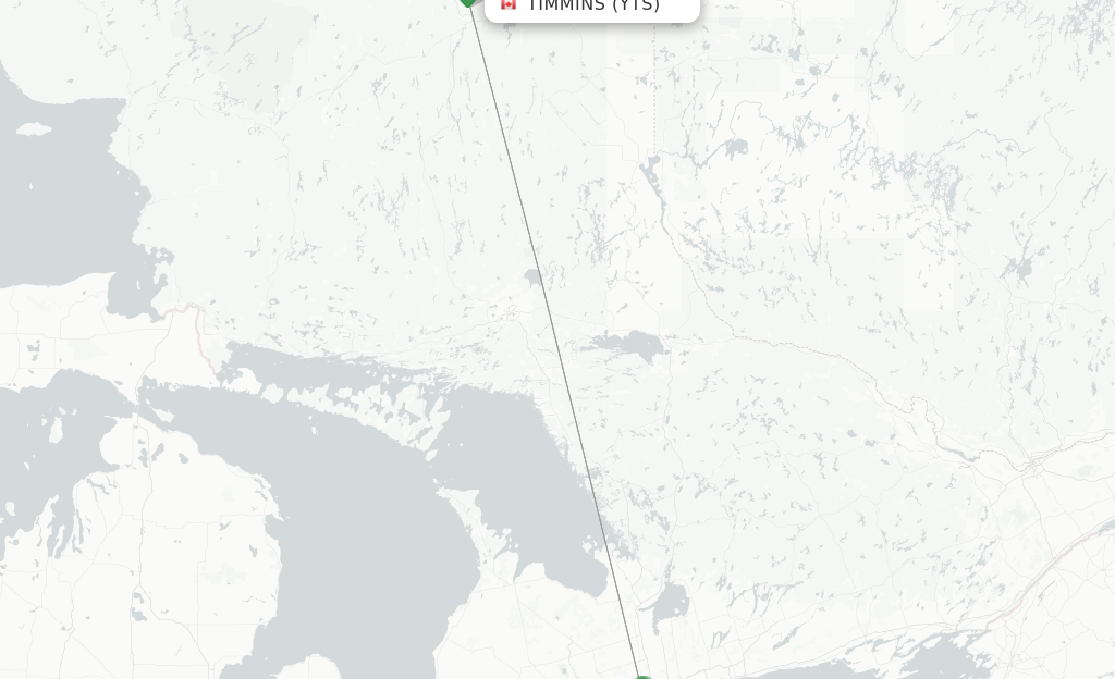 Route map with flights from Timmins with Air Canada