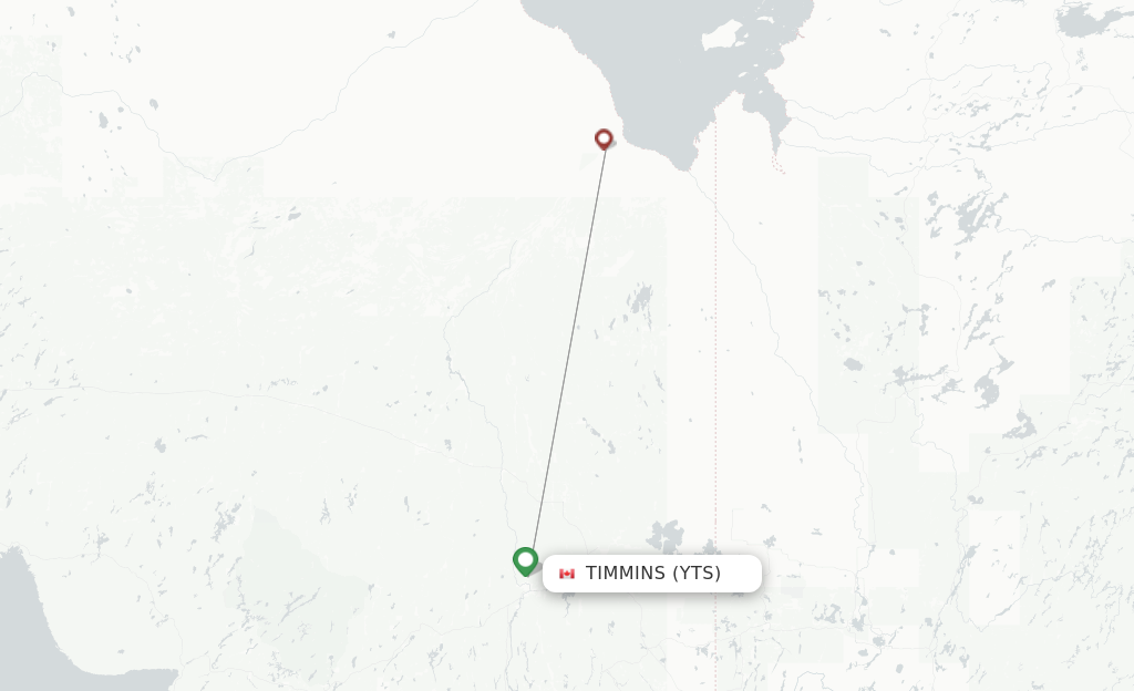 Route map with flights from Timmins with Thunder Airlines