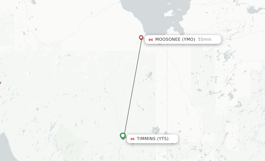 Flights from Timmins to Moosonee route map