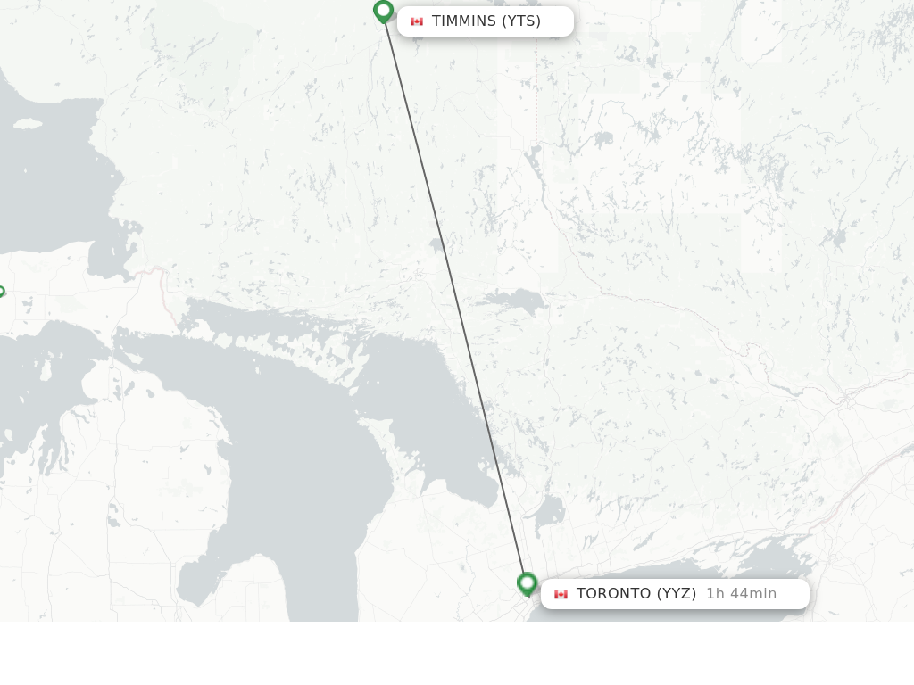 Flights from Timmins to Toronto route map