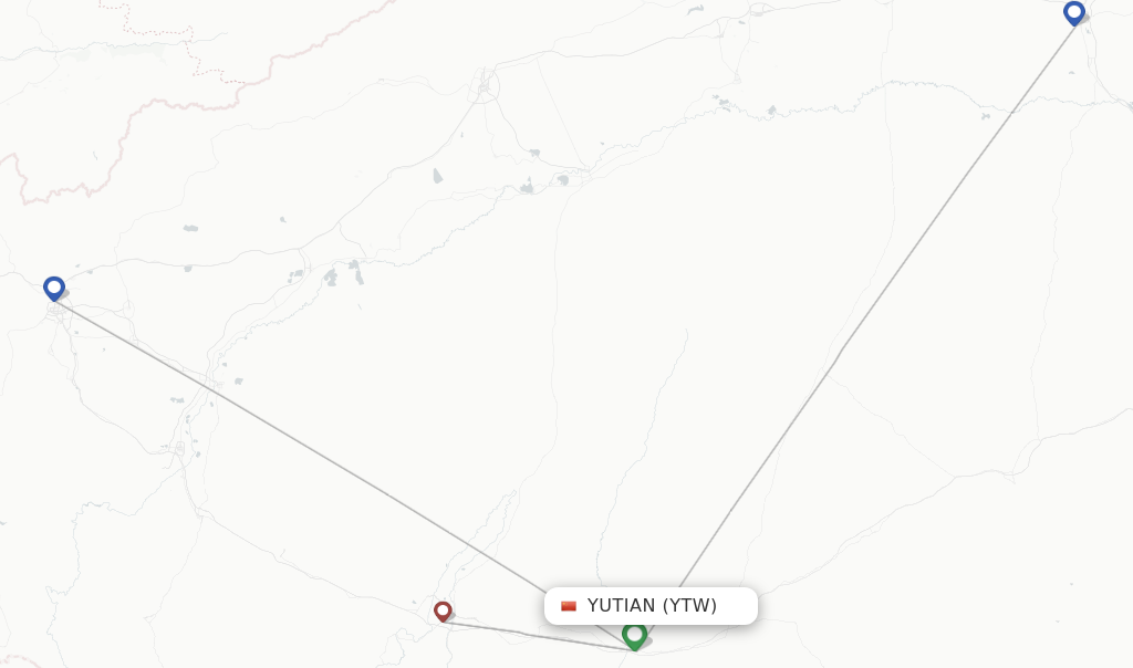 Route map with flights from Yutian with Gestair