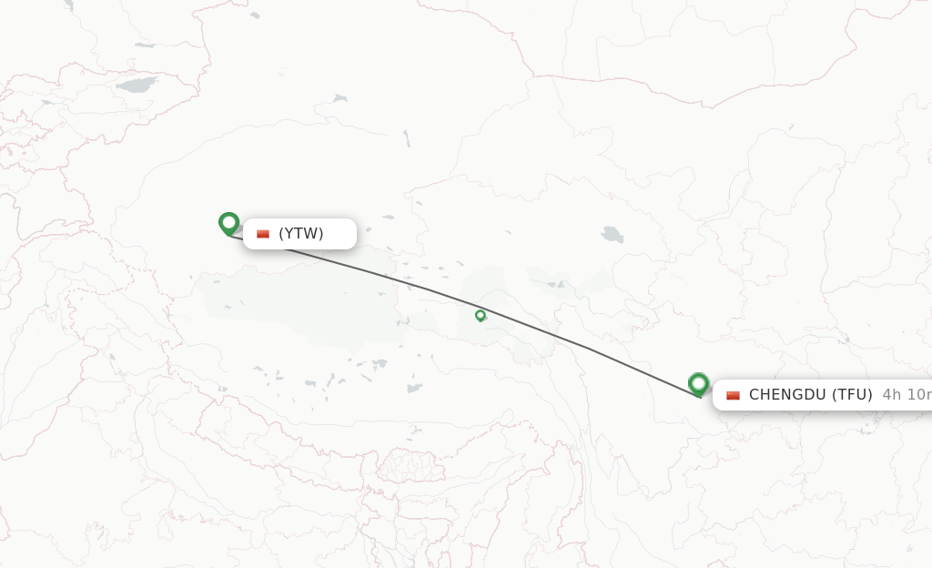 Flights from Yutian to Chengdu route map