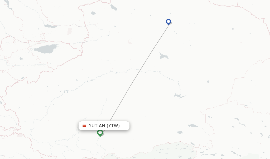 Route map with flights from Yutian with Urumqi Airlines