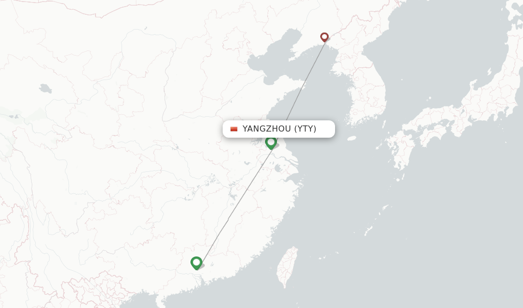Route map with flights from Yangzhou with China Southern