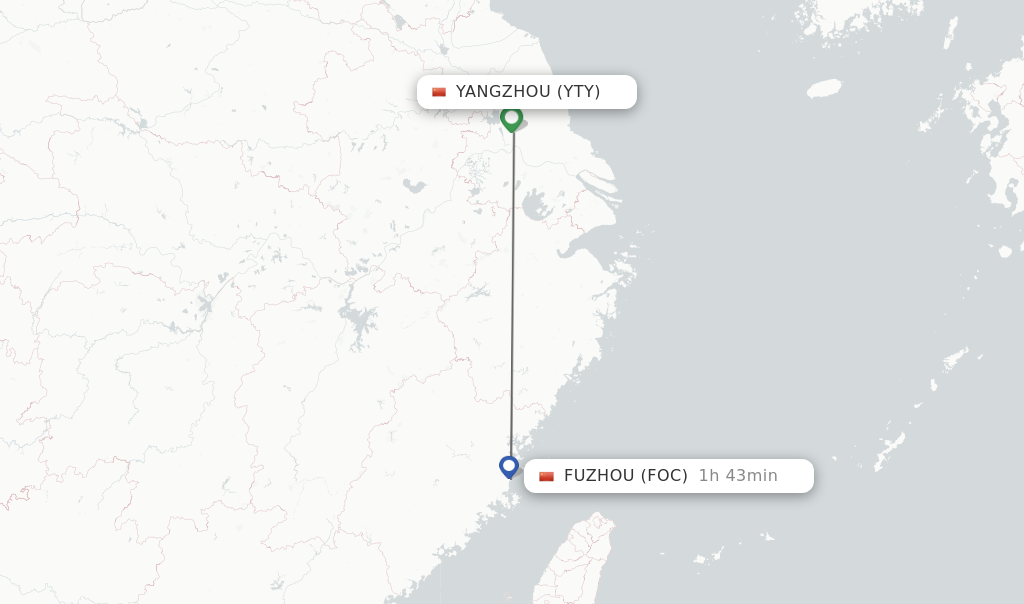 Flights from Yangzhou to Fuzhou route map