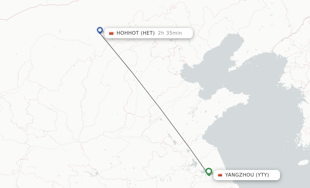 Flights from Yangzhou to Hohhot route map