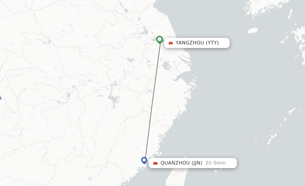 Flights from Yangzhou to Jinjiang route map