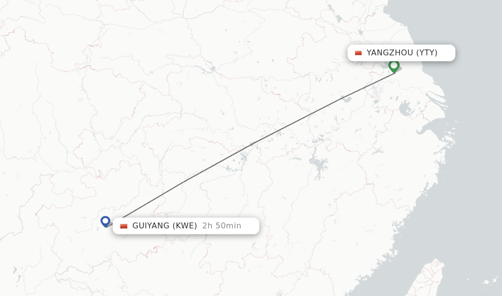 Flights from Yangzhou to Guiyang route map