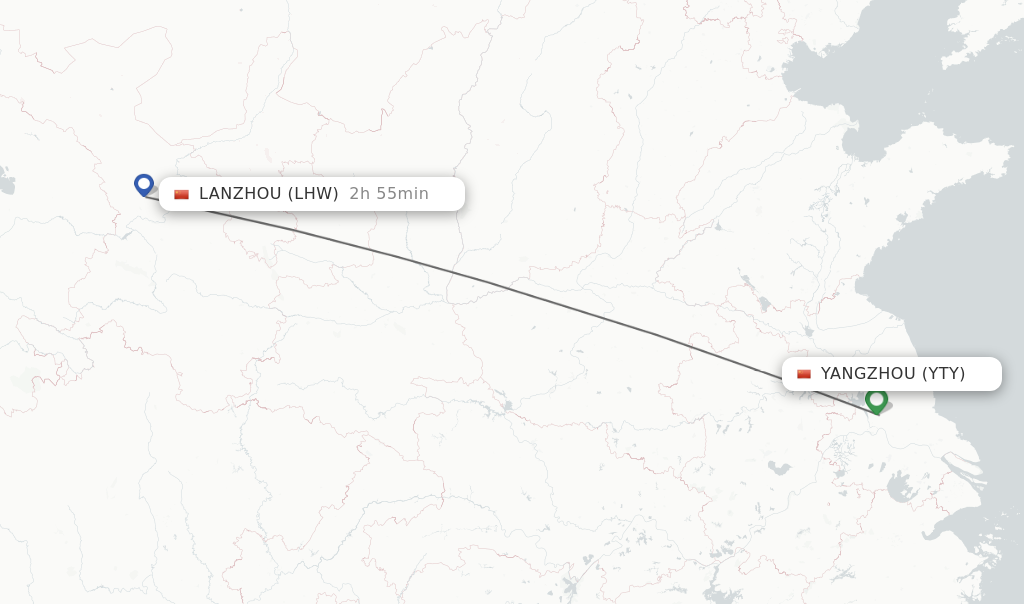 Flights from Yangzhou to Lanzhou route map