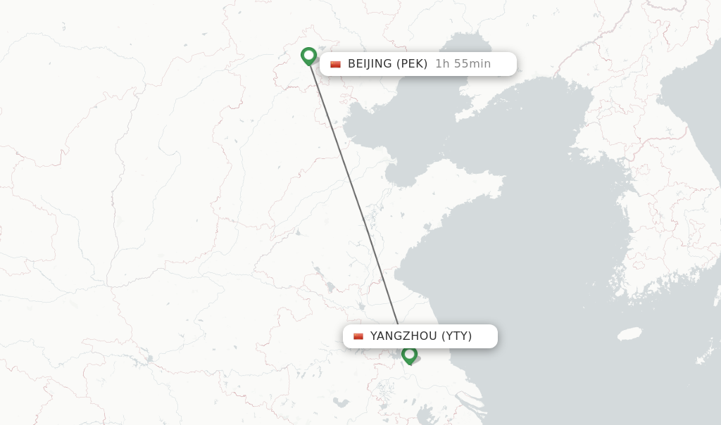 Flights from Yangzhou to Beijing route map