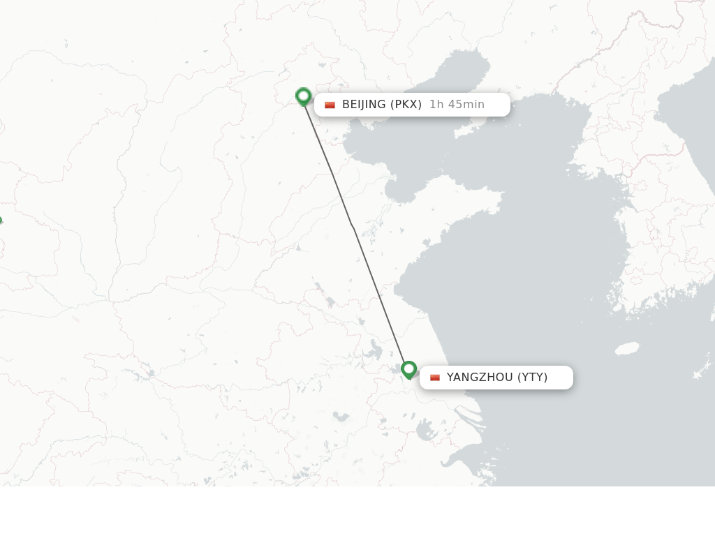 Flights from Yangzhou to Beijing route map